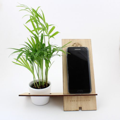 Support Blanc Téléphone en pin avec plante